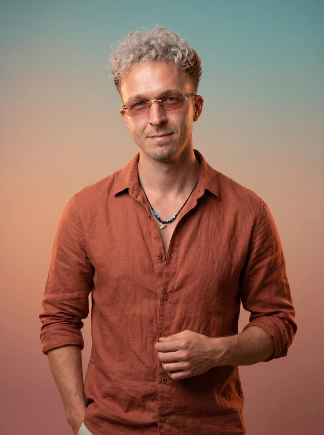 BYAS — Yasin Borry in a terracotta shirt
